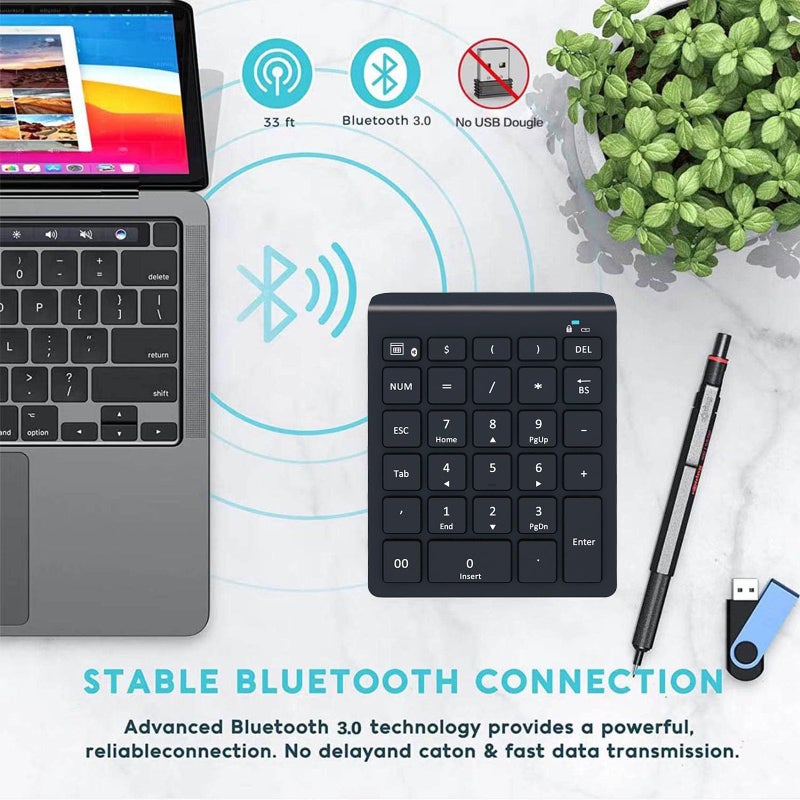 Lekvey Bluetooth Number Pad for Laptop, Wireless Numeric keypad, 28 Keys Numpad Number Keypad Bluetooth 10 Keys Number Pad for Laptop, MacBook Air/Pro, iMac, Surface Pro, etc - Image 5